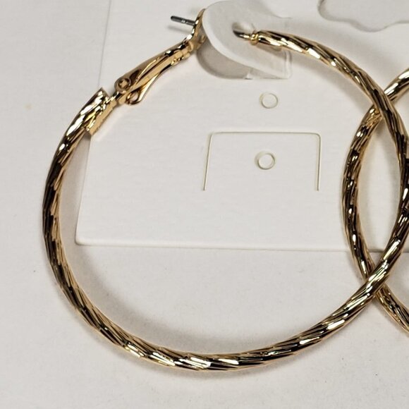 Twisted Gold-Tone Hoop Earrings – Luxe 1.75" Leverback Statement Design Jewelry - Picture 5 of 7